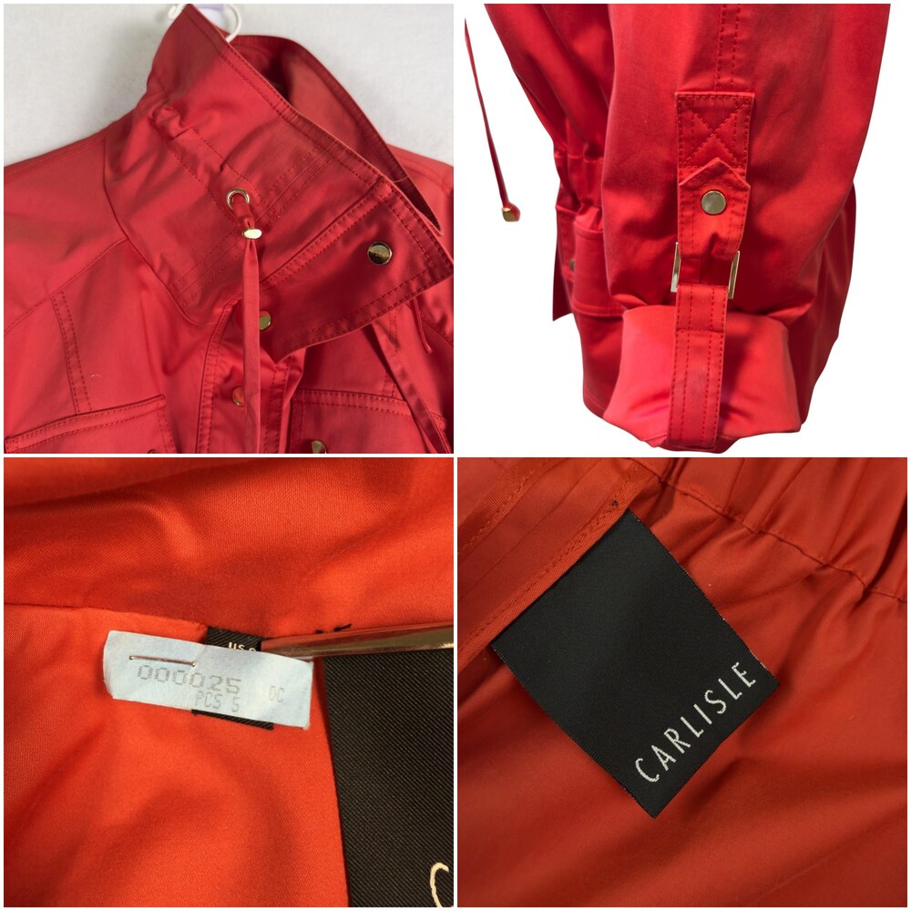 CARLISLE Utility Jacket Anorak Full Zip Gold Snaps Roll Tab Tomato Red Sz 8 - Picture 15 of 16